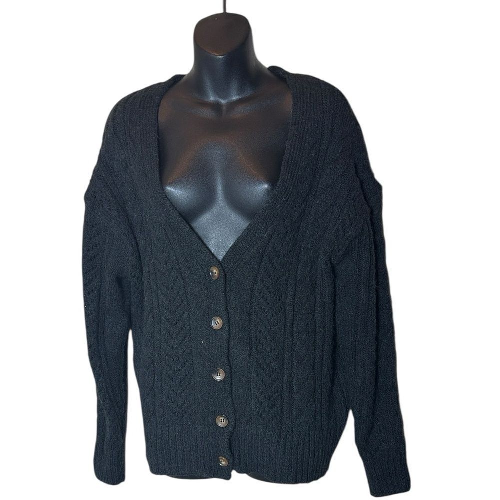 Anthropologie women’s xs oversized cardigan sweater open knit cable knit